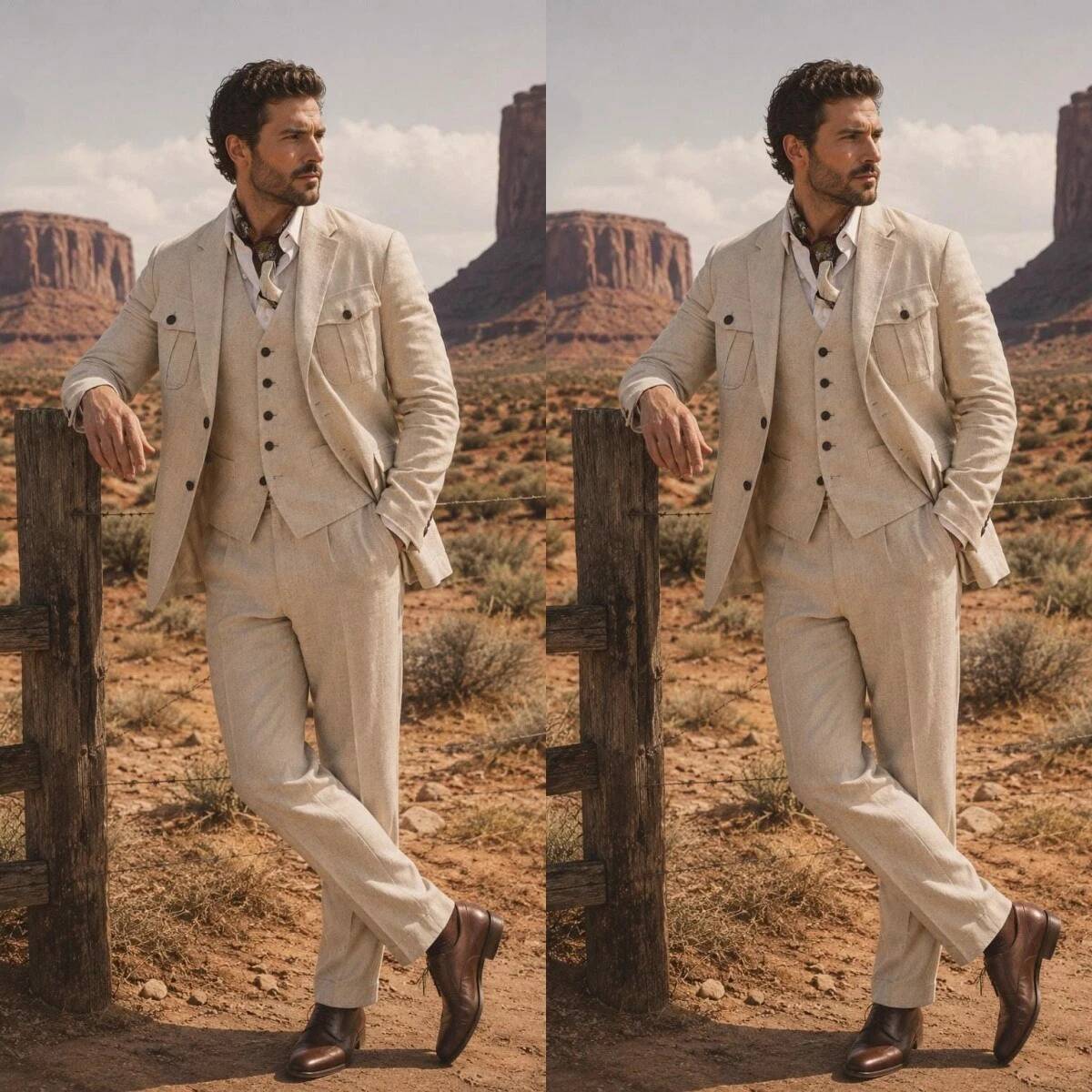 Safari Outdoor Hunting Jackets - بدلة سفاري من الكتان البيج مكونة