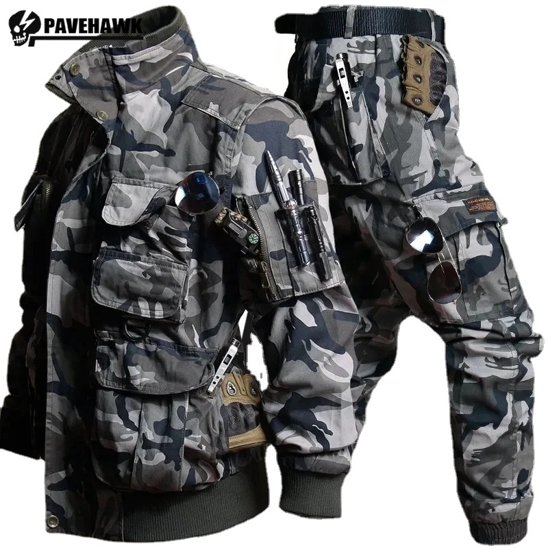 Safari Outdoor Hunting Jackets - رجل التمويه مجموعة متعددة جيب سترة