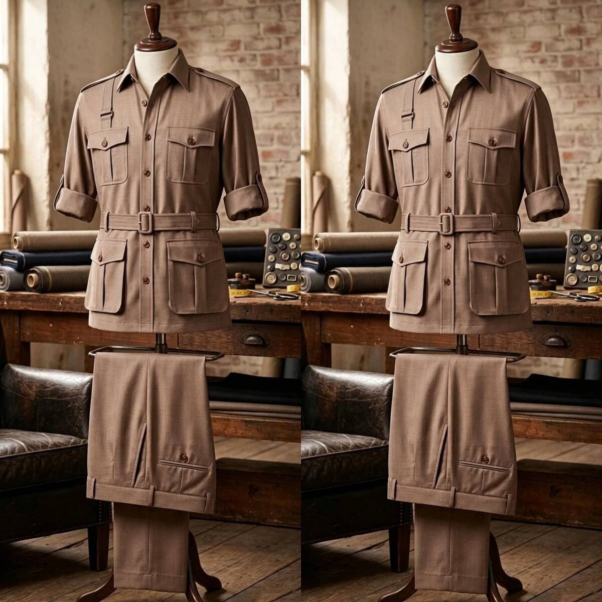 Safari Outdoor Hunting Jackets - بدلة سفاري رجالية من قطعتين بلون