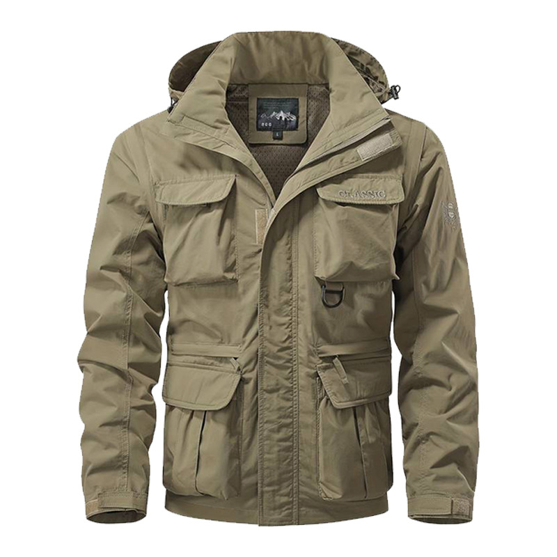 Safari Outdoor Hunting Jackets - سترة بغطاء للرأس مقاومة للرياح بأكمام