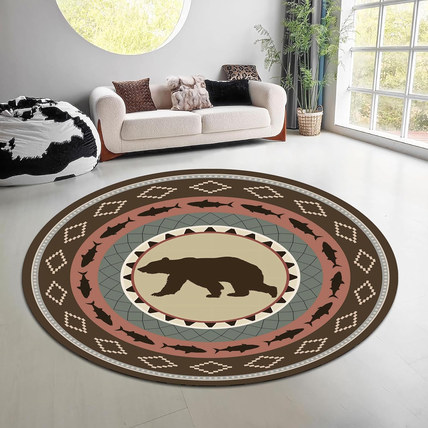 Hunting Outdoor Mat - سجادة دائرية بتصميم غابة طبيعية عتيقة،